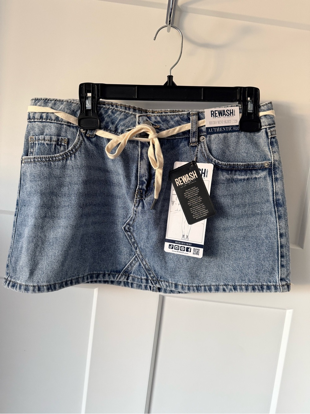 Rewash Denim Micro Mini Skirt with Drawstring 100% Cotton NWT Size 7